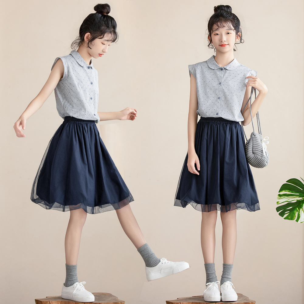 女童学院风半身裙套装
