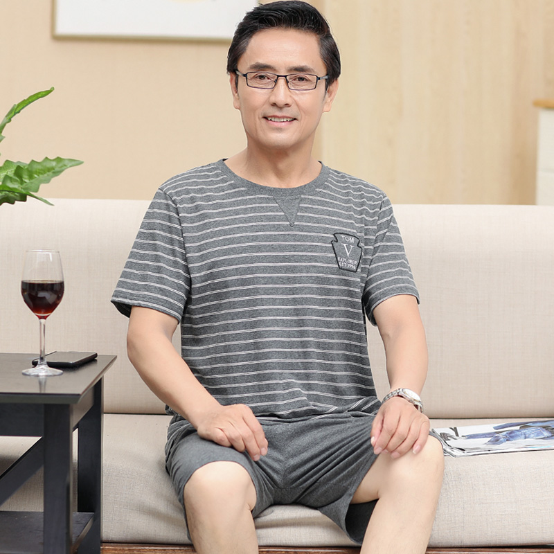 夏季中老年男士纯棉短袖家居服睡衣