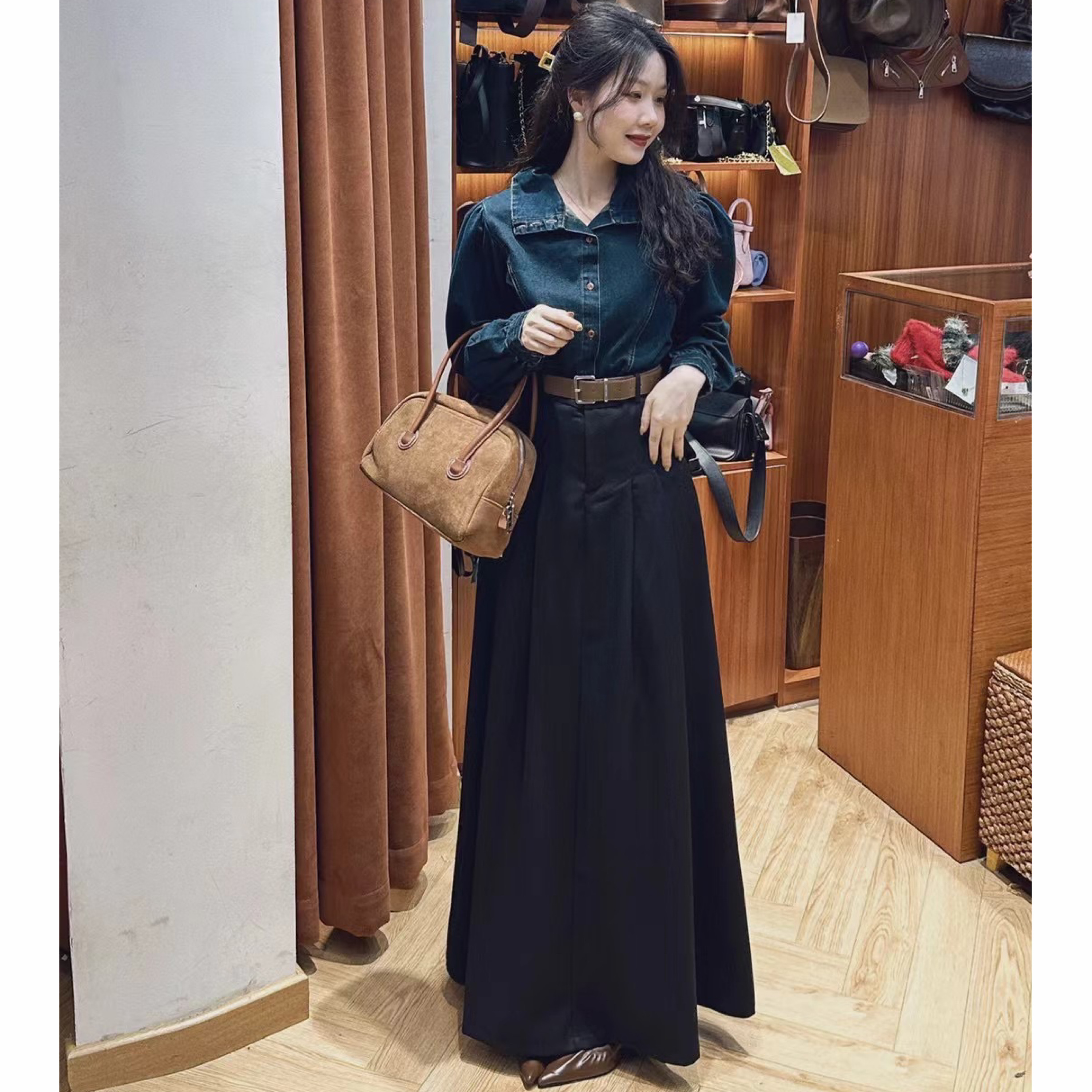黑色半身裙女秋冬长款