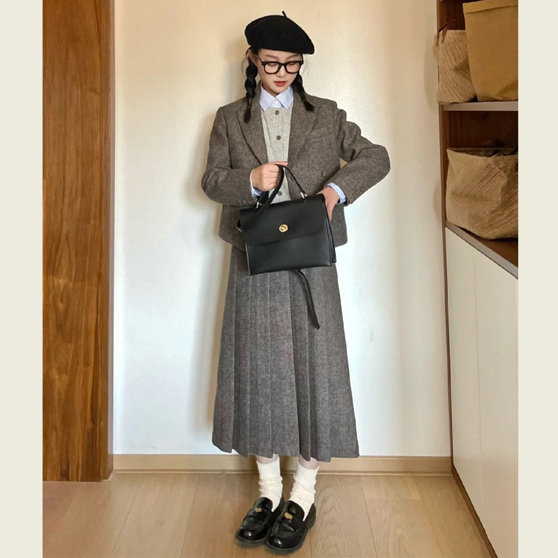 灰色毛呢半身裙女秋冬长裙