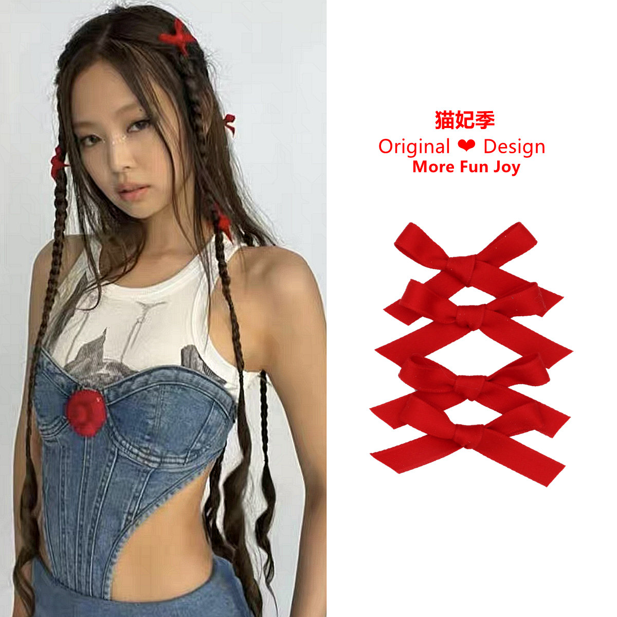 红色新年发饰丝绒蝴蝶结小发夹