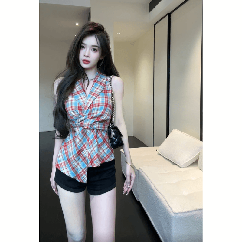 格子上衣女