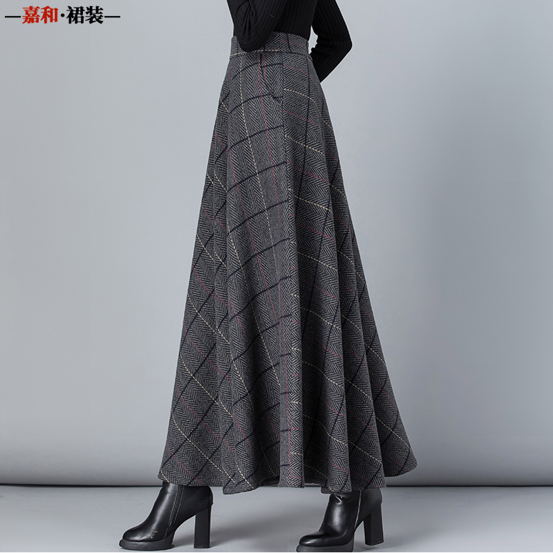 高腰a字半身裙秋冬毛呢