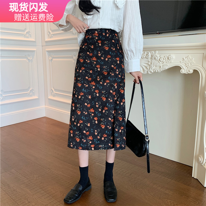 碎花半身裙秋冬长款