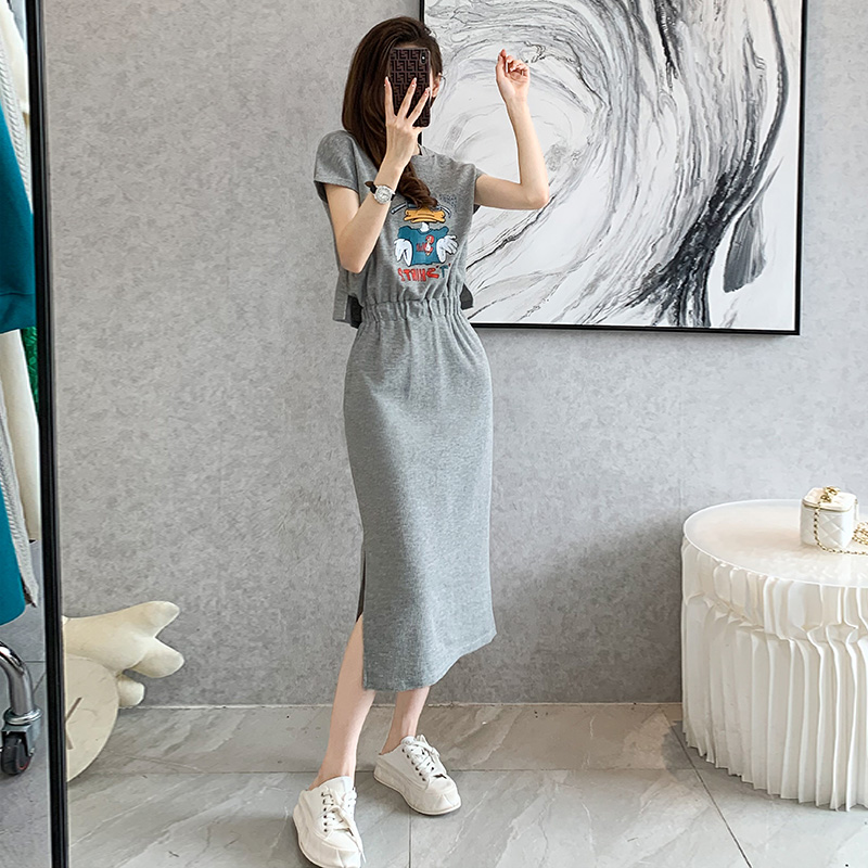 连衣裙 夏 高腰 修身 印花
