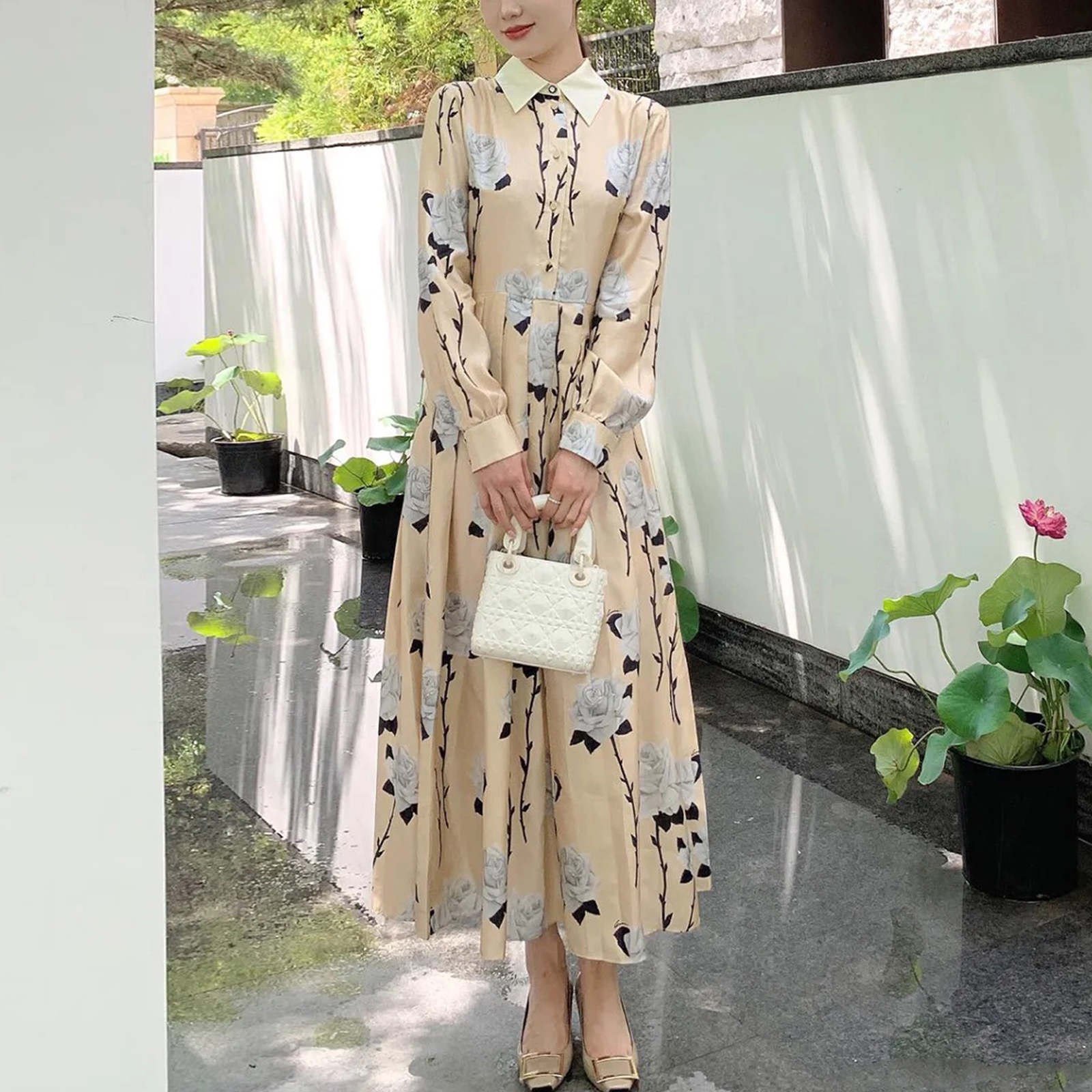 印花重磅真丝连衣裙