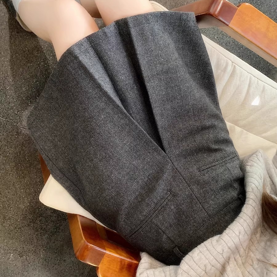 灰色半身裙女秋冬大码