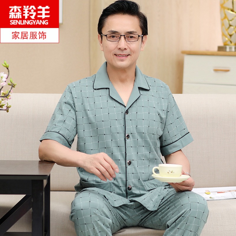 纯棉夏季薄款睡衣男家居服