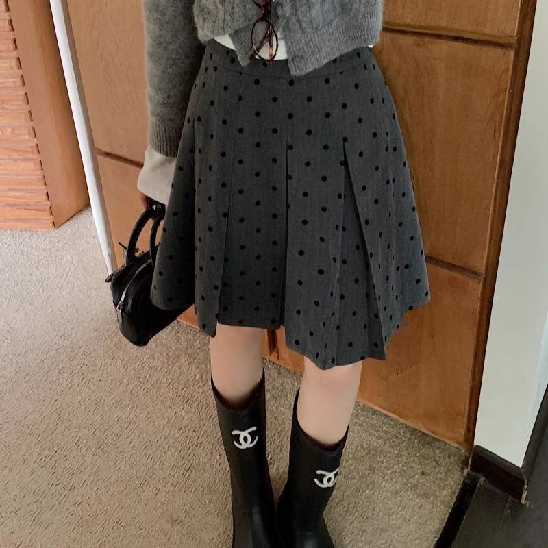 灰色高腰a字半身裙女秋冬