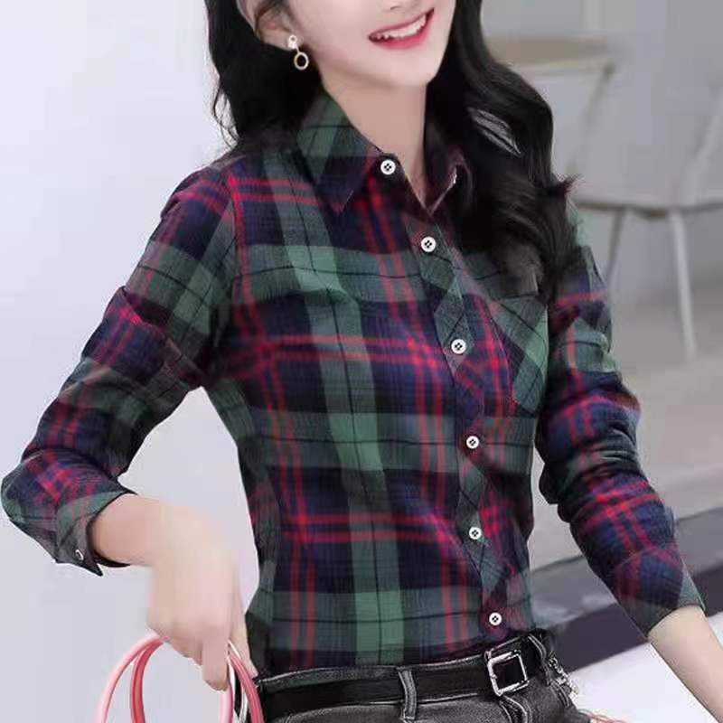 格子衬衫女秋宽松上衣长袖衬衣