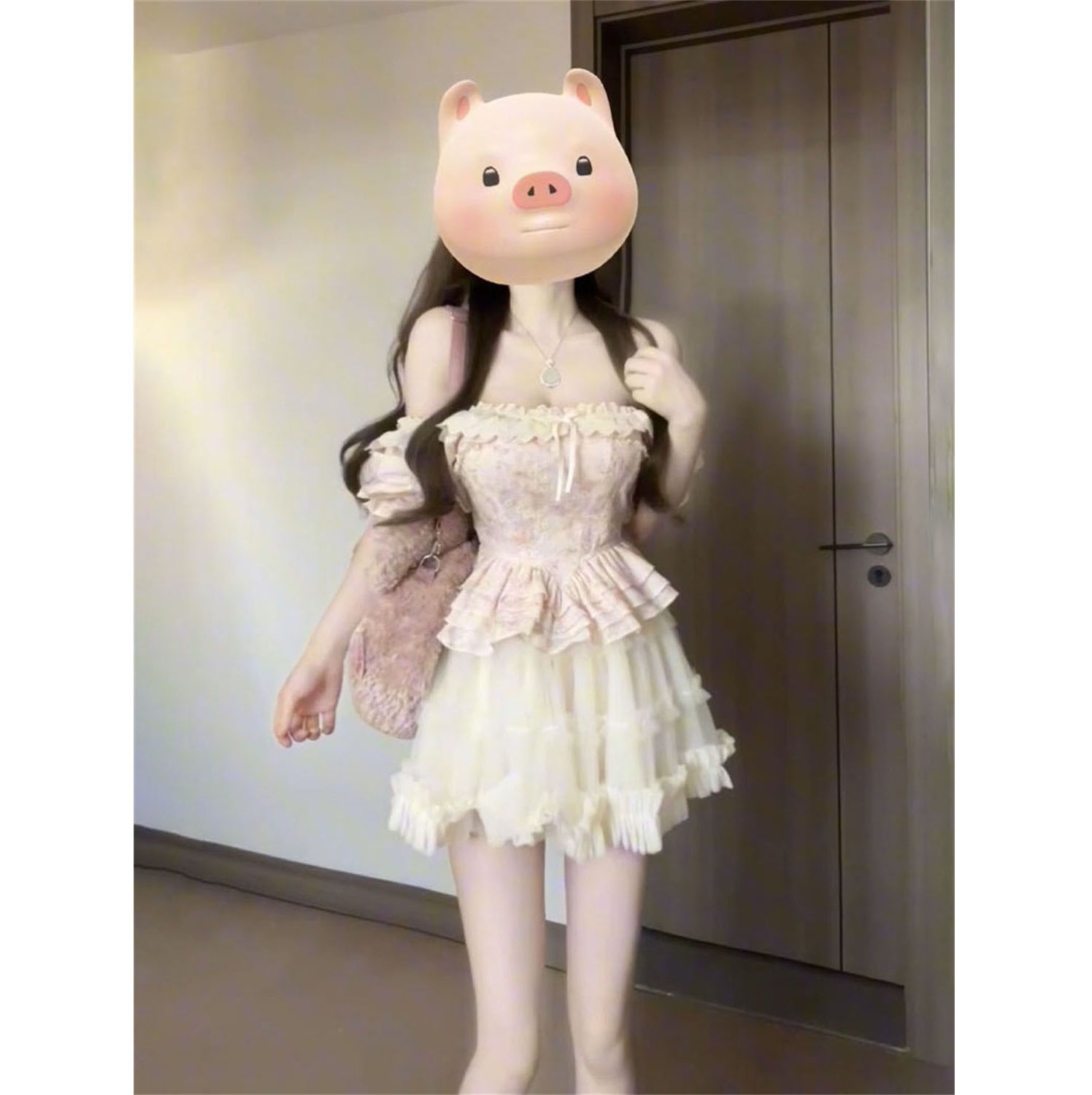 时尚套装裙女蕾丝拼接上衣半身裙两件套