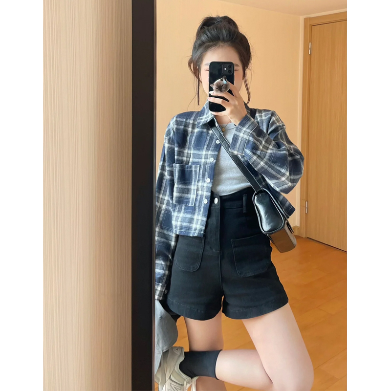 格子翻领衬衫女高级感上衣