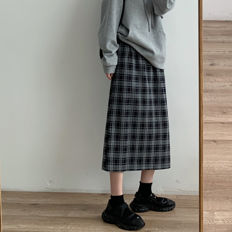 格子半身裙女秋冬直筒