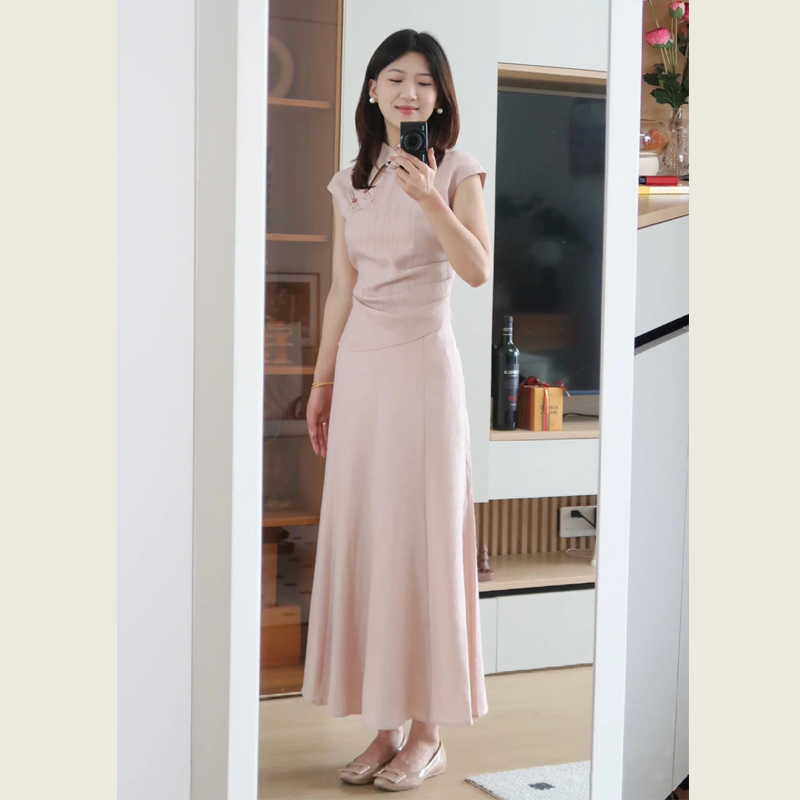 新中式国风套装女夏粉色半身裙两件套