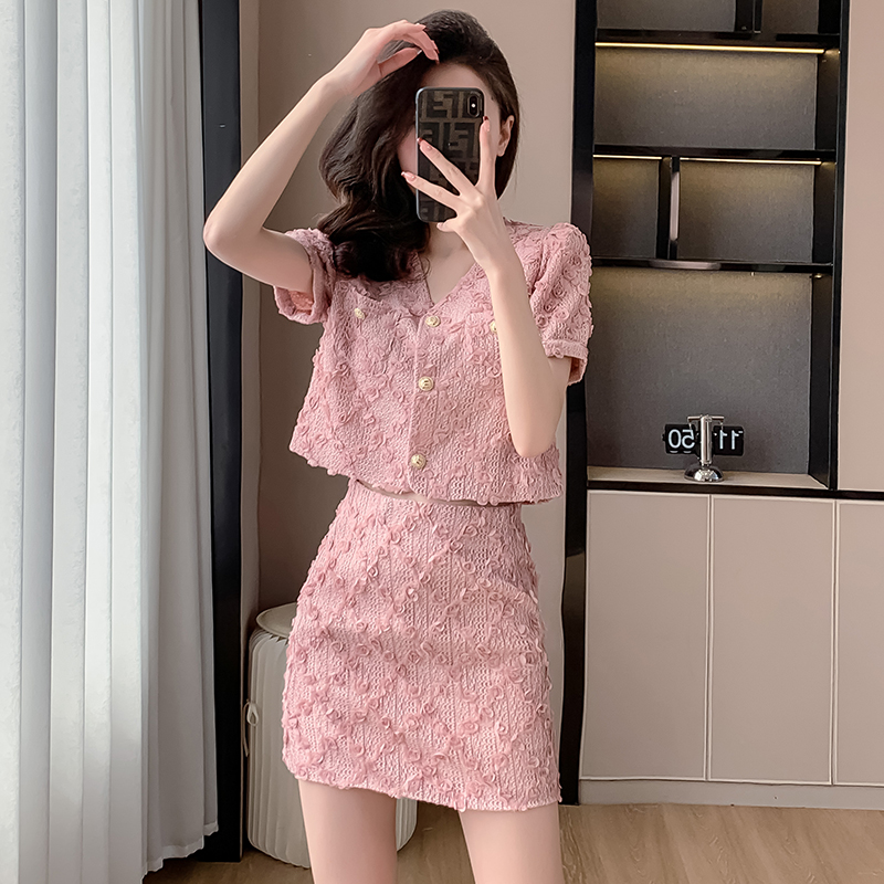 新中式国风套装女夏粉色半身裙两件套