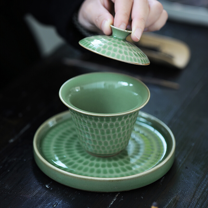 盖碗茶杯茶碗大号茶具青花瓷泡茶碗套装陶瓷白瓷功夫三才碗单个