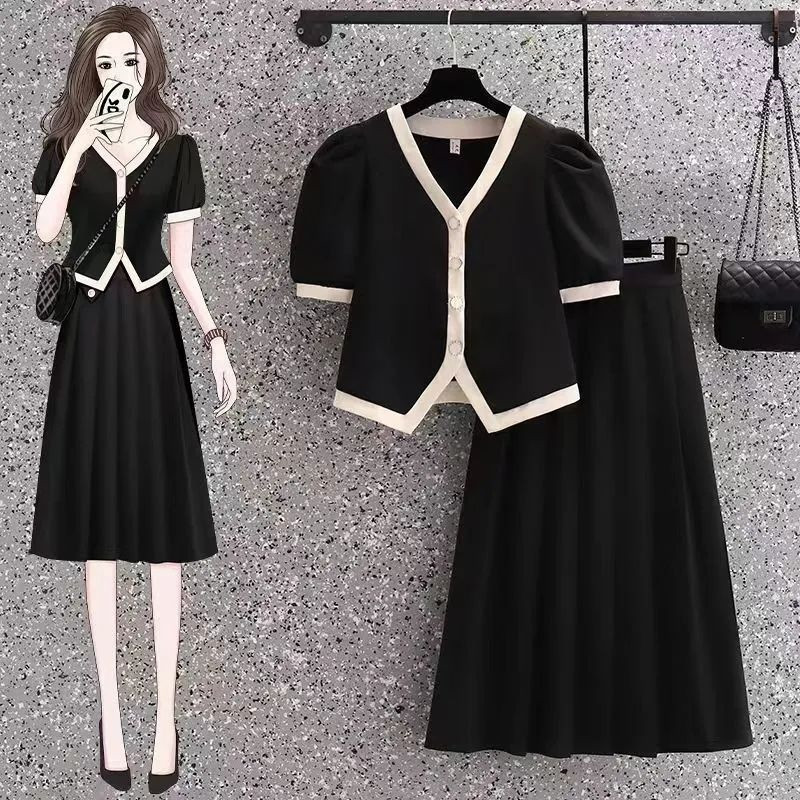大码胖mm套装女夏半身裙显瘦两件套