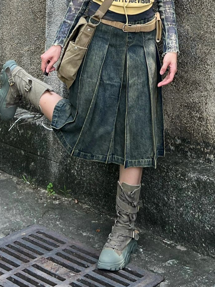 百褶裙半身裙女中长款新款