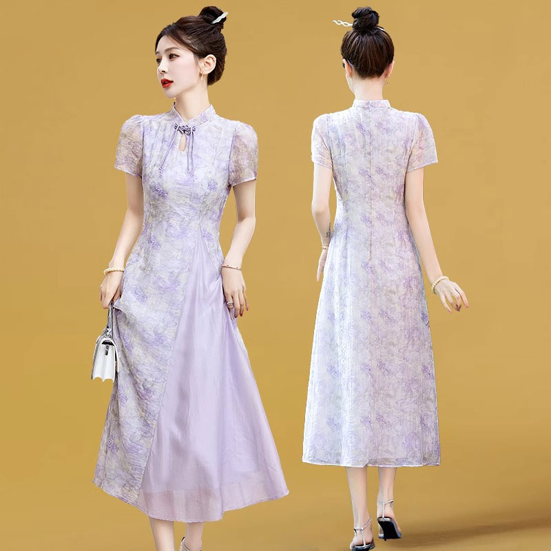 紫色连衣裙夏仙气