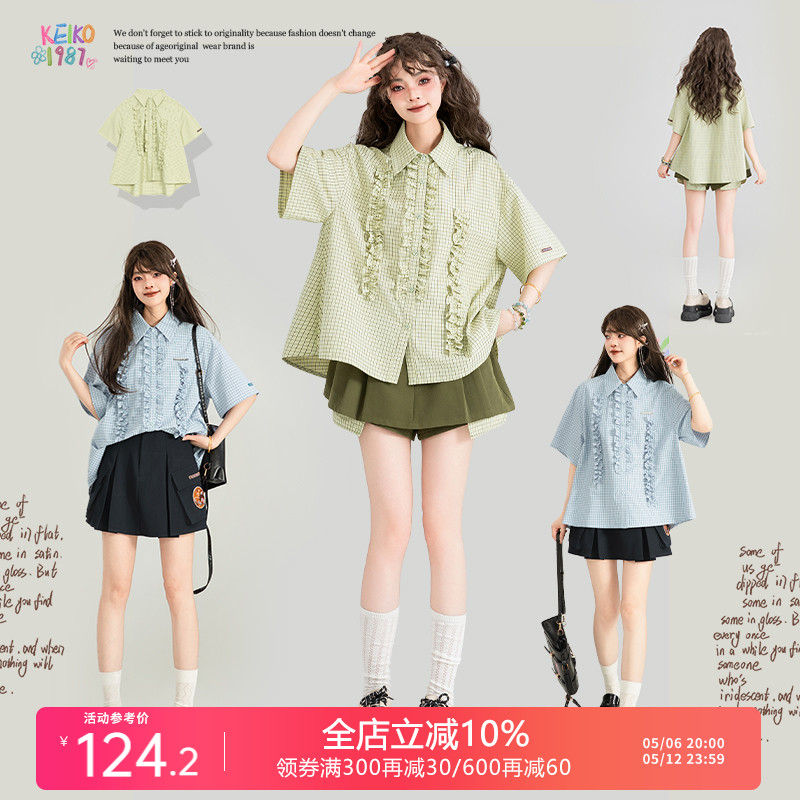 格子短袖上衣女夏