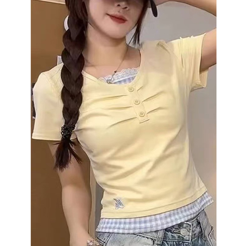 格子短袖上衣女夏