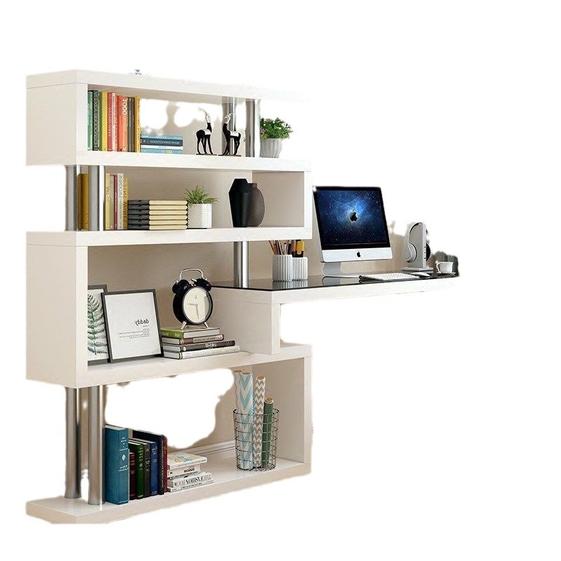 电脑台式桌书桌书柜一体家用卧室简易书架组合