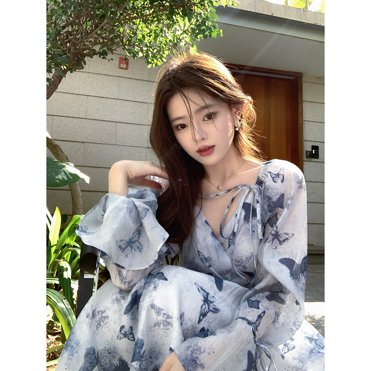 连衣裙女夏荷叶袖