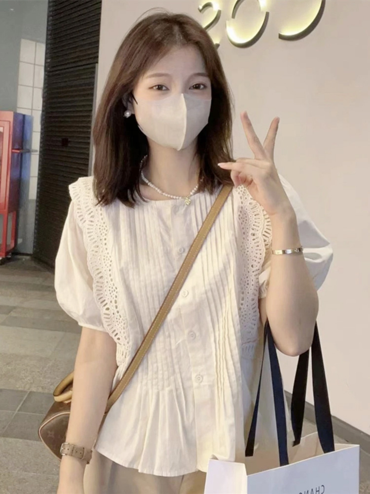 荷叶袖上衣女雪纺