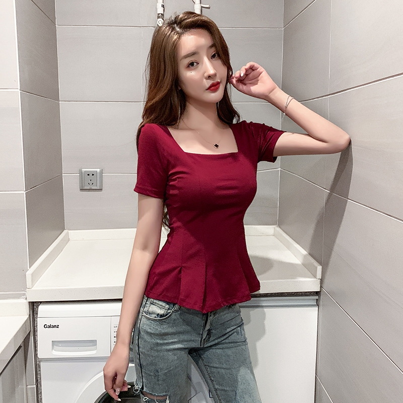 荷叶袖上衣女修身