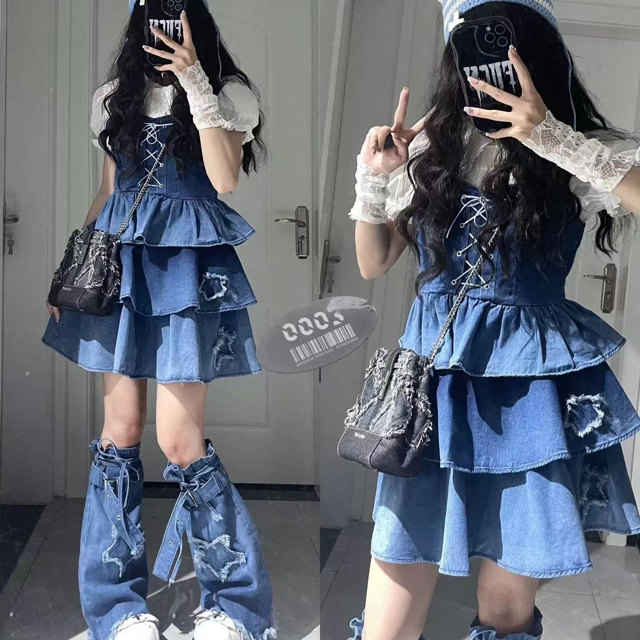 牛仔半身裙套装两件套夏