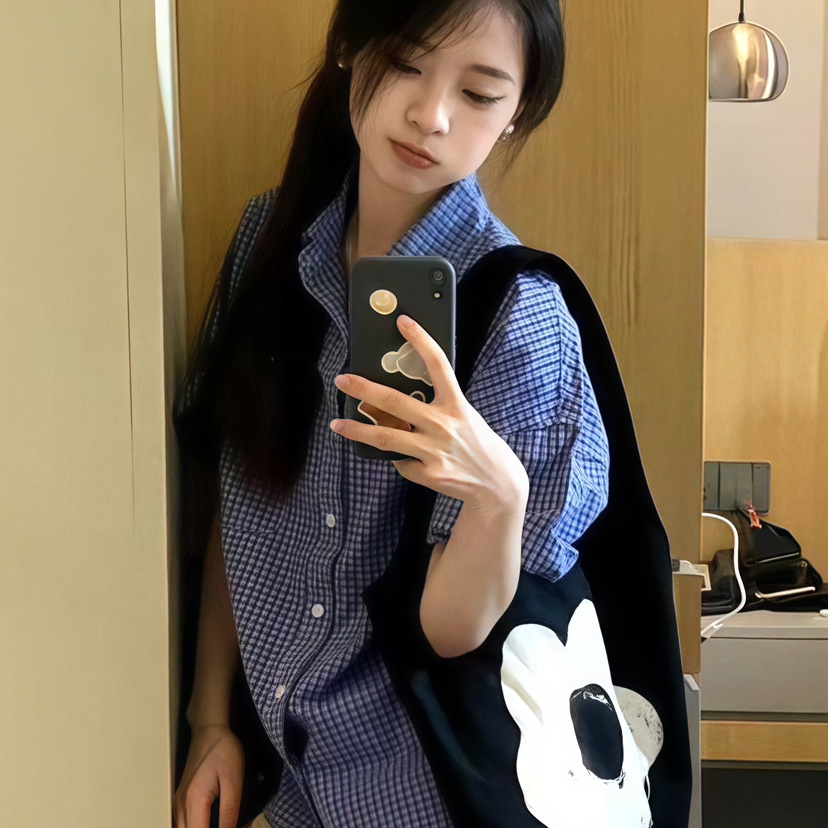 上衣女夏格子