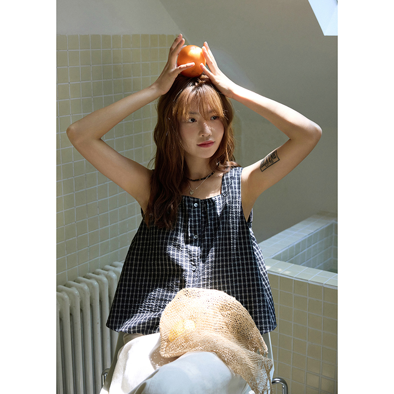 上衣女夏格子