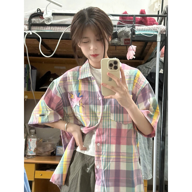 格子上衣女2024新款