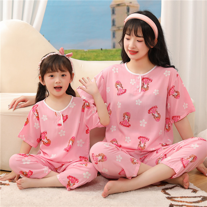 棉绸睡衣女童夏季短袖