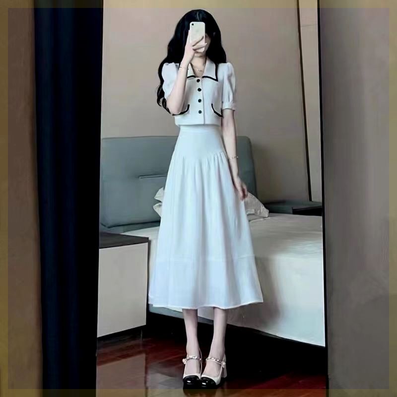 白色套装裙子两件套小香风