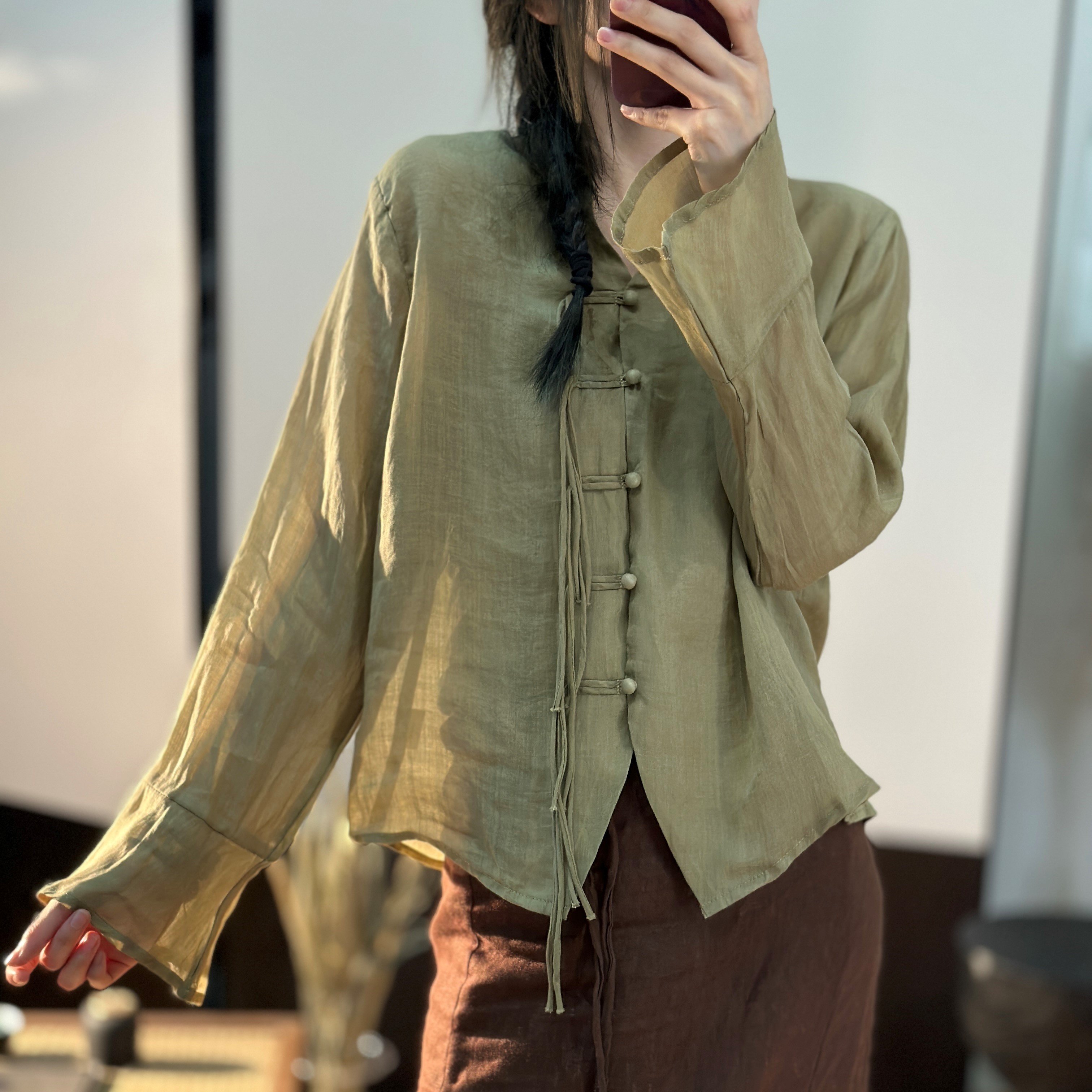 荷叶袖上衣女国风