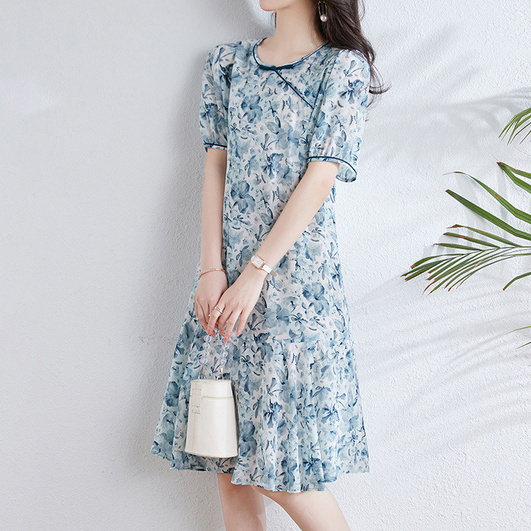 桑蚕丝真丝连衣裙高档夏季印花