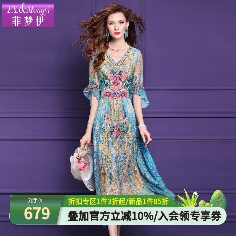 真丝桑蚕丝连衣裙女印花