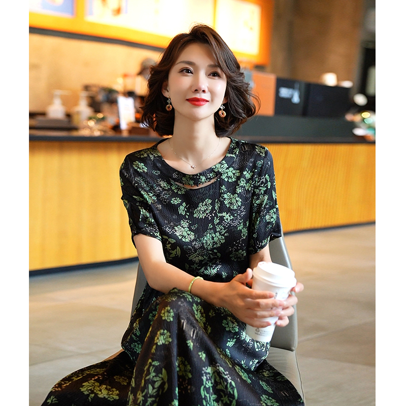 真丝印花连衣裙女2024新款