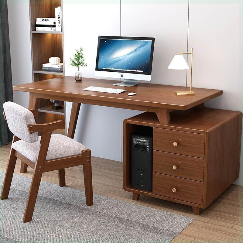 实木书桌书柜一体办公电脑桌
