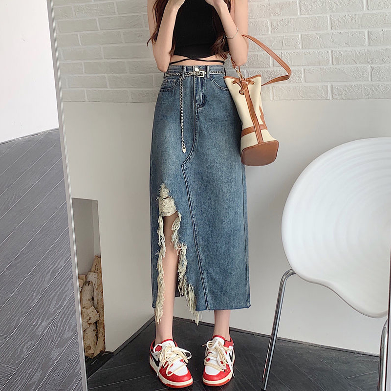 牛仔半身裙女夏高腰a字款