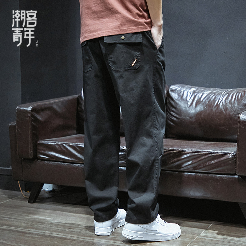 黑色裤子男夏季宽松直筒工装裤