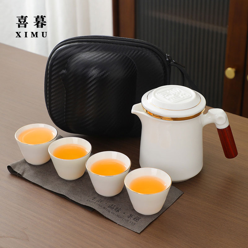 旅行功夫茶具套装便携式户外白瓷快客杯
