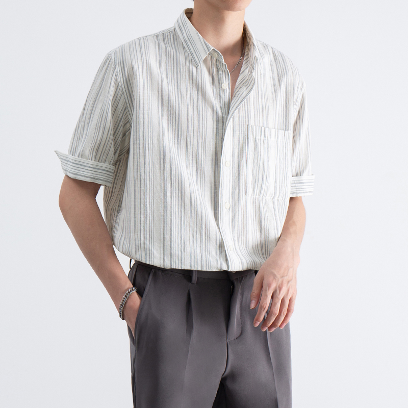 短袖衬衫男夏季薄款设计感小众衬衣