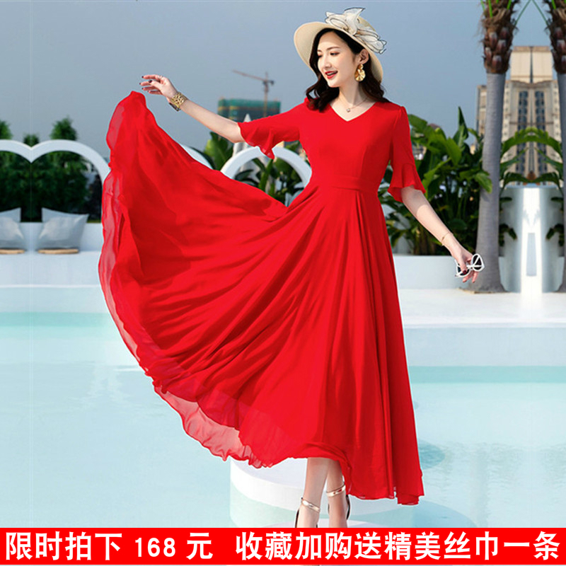 显瘦连衣裙夏季红色