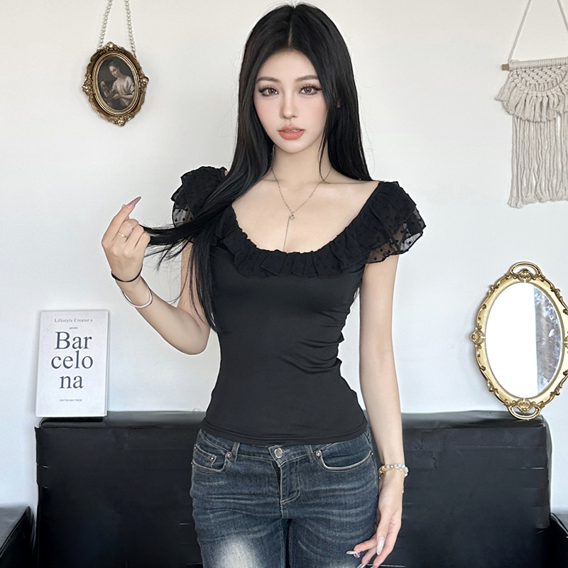 荷叶袖上衣女t恤