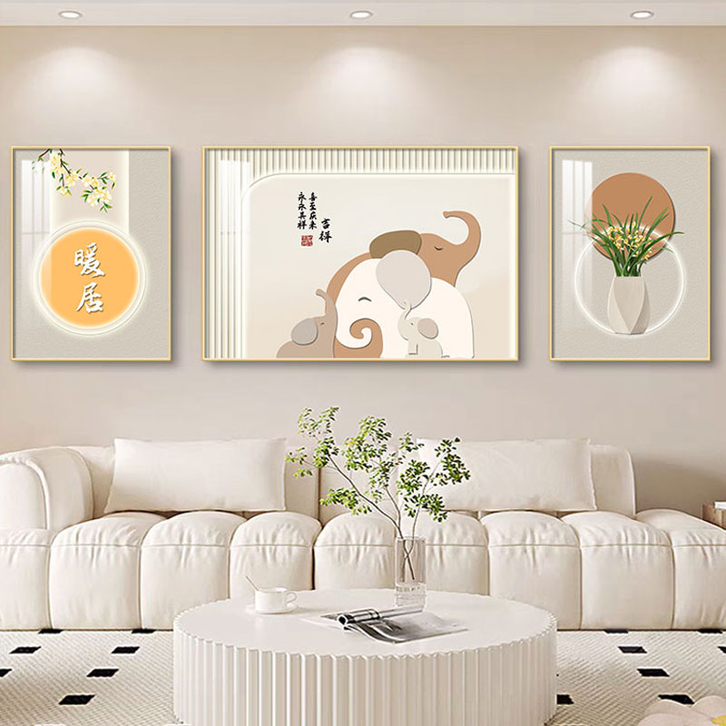 新中式沙发背景墙装饰画三联画