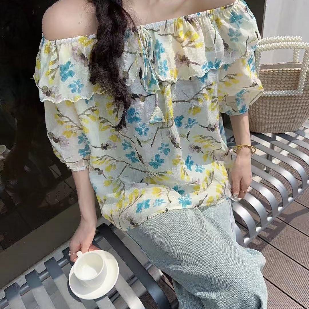 荷叶袖上衣女 天丝