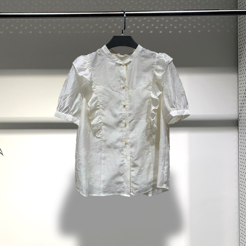 荷叶袖上衣女 天丝