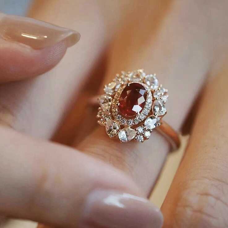 天然红宝石戒指女